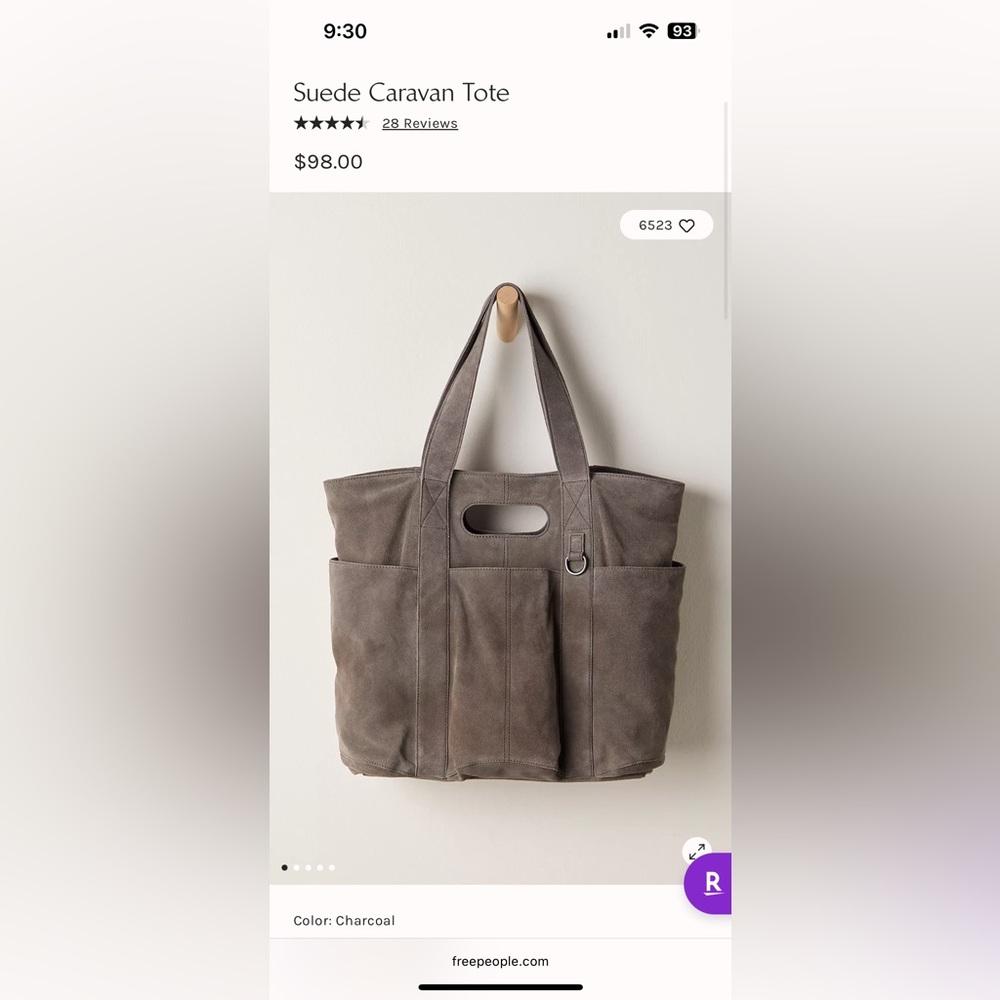 Free People Charcoal Suede Caravan Tote